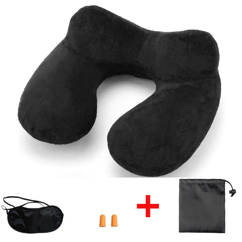 1 Set Inflatable U-Shape Neck Pillow Set with Eye Mask And Earbuds for Airplane Travel Comfortable Travel Accessories for Sleep