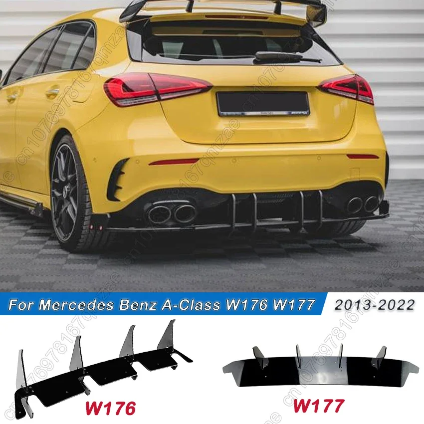 For Mercedes Benz A-Class w176 W177 A35 A45 AMG 2019-2022 Rear Bumper Chassis Diffuser Spoiler Lip Spoiler Body Kit Gloss Black