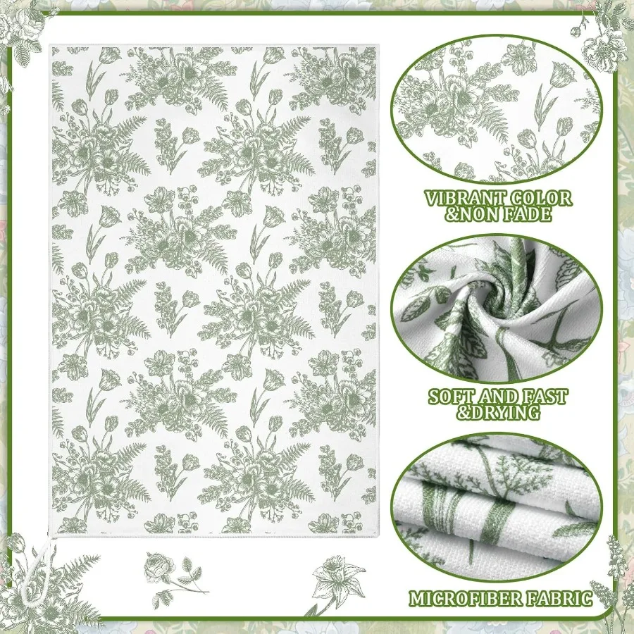 6 مجموعات حكيم الأخضر مناشف المطبخ مجموعة خمر طبق الأزهار فوط شاي ماصة زهرة برية مناشف الأطباق 24x16 الغابات غسل اليد جلطة #6