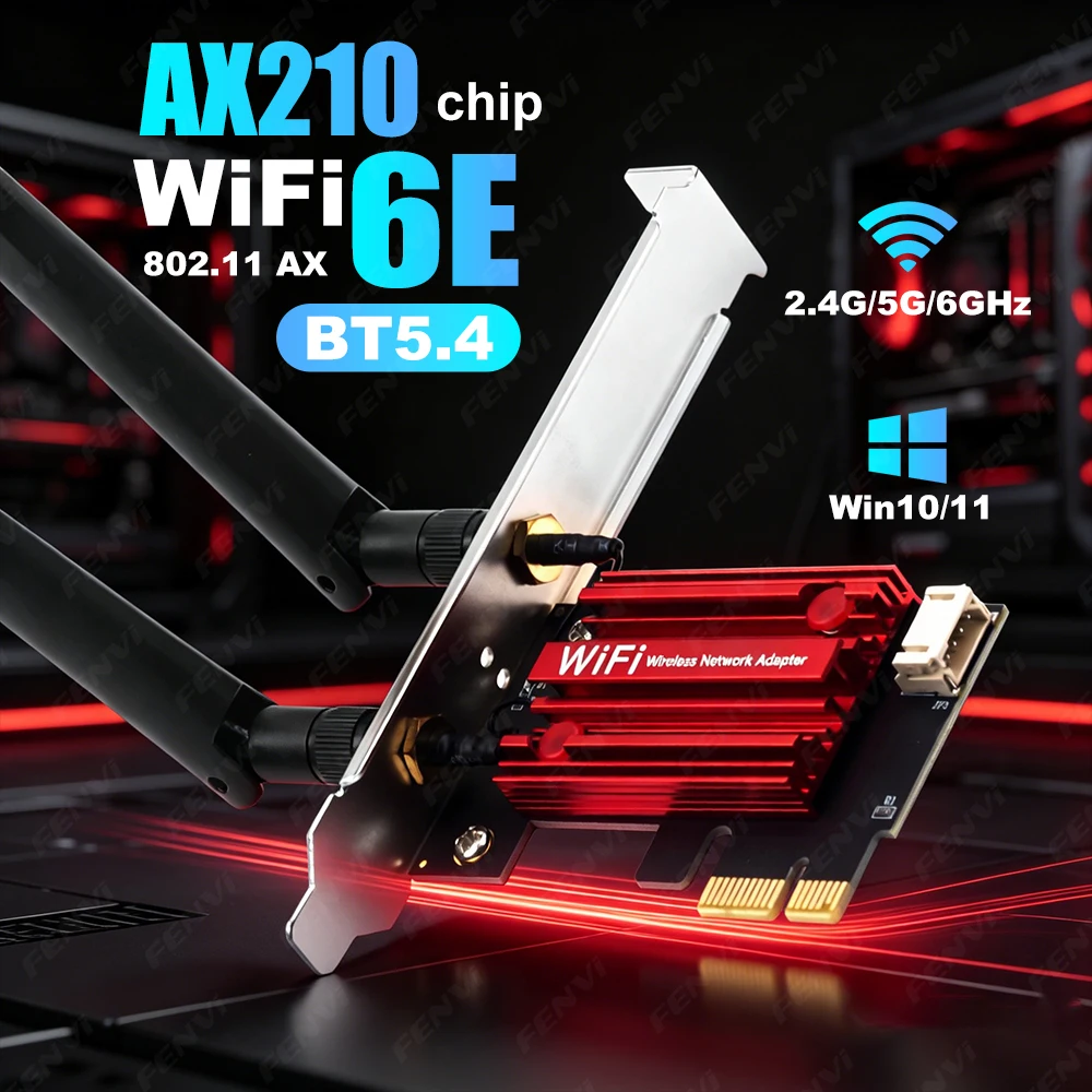 WiFi 6E AX210 PCIe Adapter Tri-Band 2.4G/5G/6GHz Bluetooth 5.4 Wireless Network Card 5400Mbps for Windows 11/10 Desktop PC