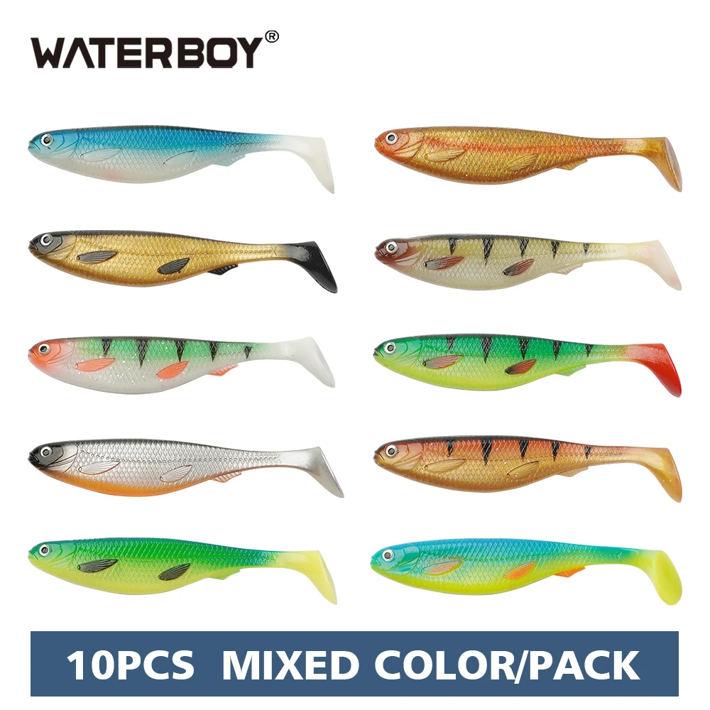 Hotasale10pcs/pack Mixed Color Big Shads Soft Lure Set Facotry 12.5cm 15cm 20cm PVC Material T Tail Softbaits Fishing Soft Bait