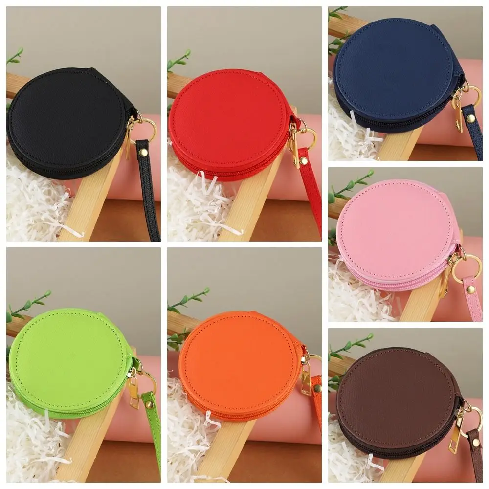 PU Leather PU Leather Coin Purse Bag Pendant Keychain Korean Style Round Wallet Earphone Bag Zipper Small Storage Bag