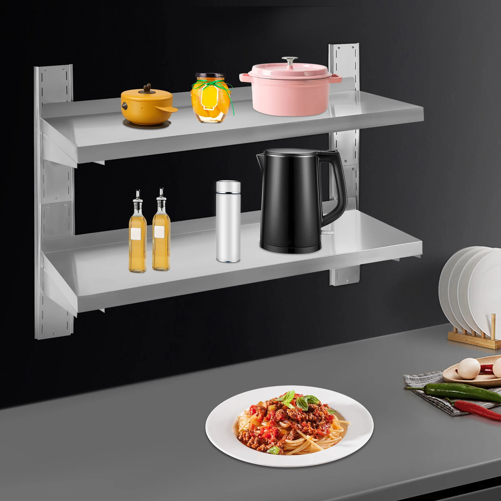 

Wall-Mounted Stainless Steel Shelf, 35kg Load Capacity, Durable Design for Kitchen Storage, 39.4"x12.6"