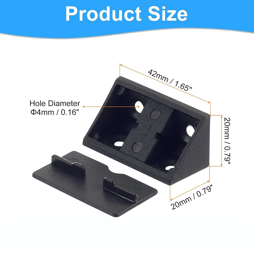 WOZOBUY Plastic Corner Braces, Shelf Cabinet Door 90 Degree 4 Holes Angle Brackets with Cover Cap black, Pack of 100
