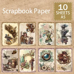 10 Sheets A5 Size Retro Steampunk Girls Costume Train Gear Vintage Grunge Journal Planning Scrapbooking