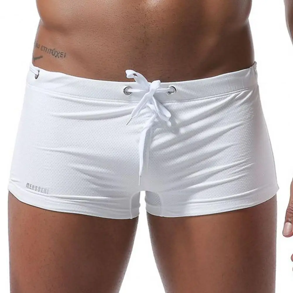 Comfortable Swimming Trunks Men Swimming Trunks Men's Low-rise Solid Color Swim Shorts with Waist Tie Stretch for Sports