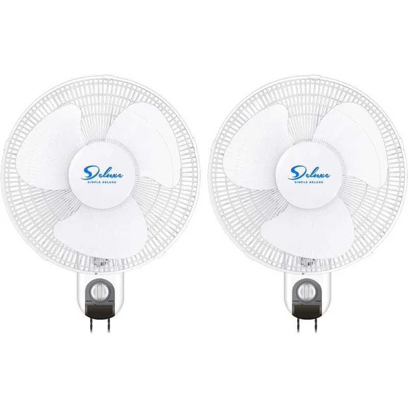 

16 Inch Digital Household Wall Mount Fans, Adjustable Tilt, 90 Degree, 3 Speed Settings, White, 2 Count (Pack Of 1)