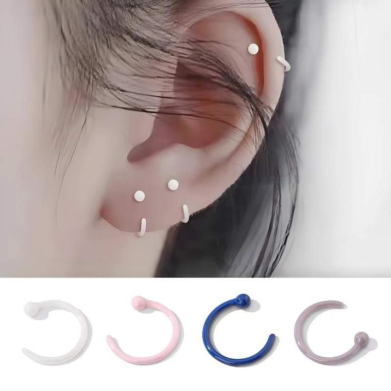 Ceramic Hoop Earrings Anti Allergy Open Hook Small Ball Jewelry Black White Pink Blue Green Ear Studs No Fade Shiny Girl Gift