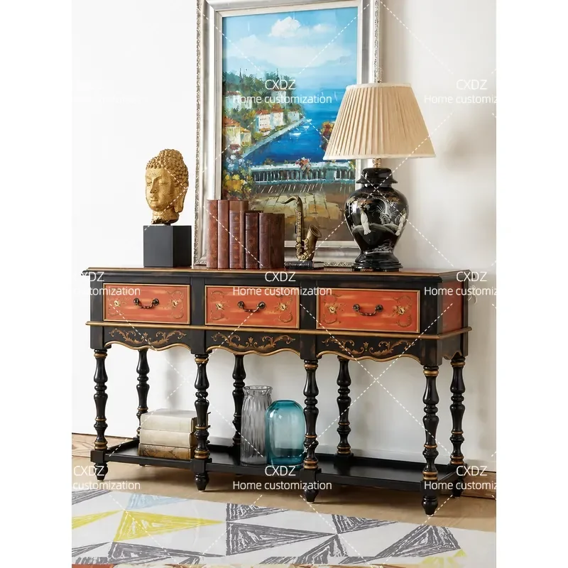 Solid Wood Entryway Table Console Table for Hallway Narrow Sofa Table Against Wall Storage Cabinet for Living Room Entrance