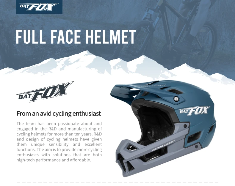 BATFOX Full Face Mountainbike Helm Offroad-Zertifizierung Sicherheit MTB Casco Fahrrad Integral geformte Reiten Fahrradhelme – Detail 1