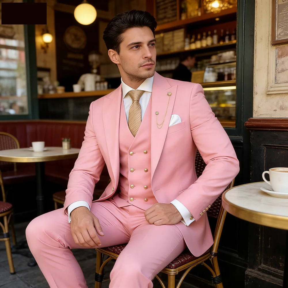 

Lindo Purple Men's Tuxedo Unique Single Breasted Lapel Repeated Fine Fitted Plan Length Regular 3-Piece Jacket Pants Vest Set