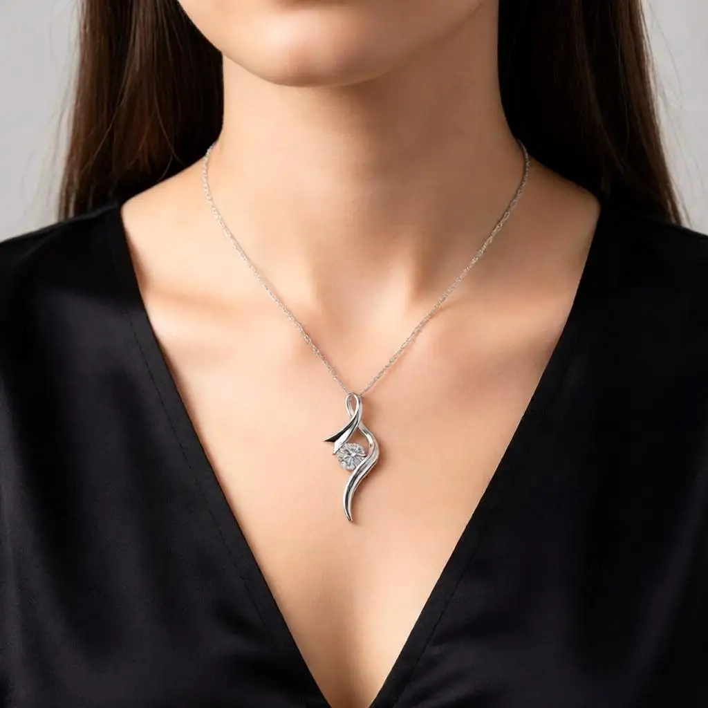 Simple 925 Sterling Silver Geometry Rotate Crystal Zircon Pendant Necklaces For Women Girls Wedding Party Fashion Jewelry Gifts