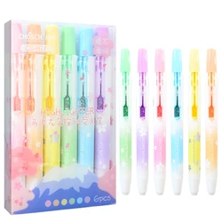 6Pcs/set Kawaii Retractable Highlighters Macaron Pastel Highlighter Pen Fluorescence Markers for School Supplies Cute Stationery