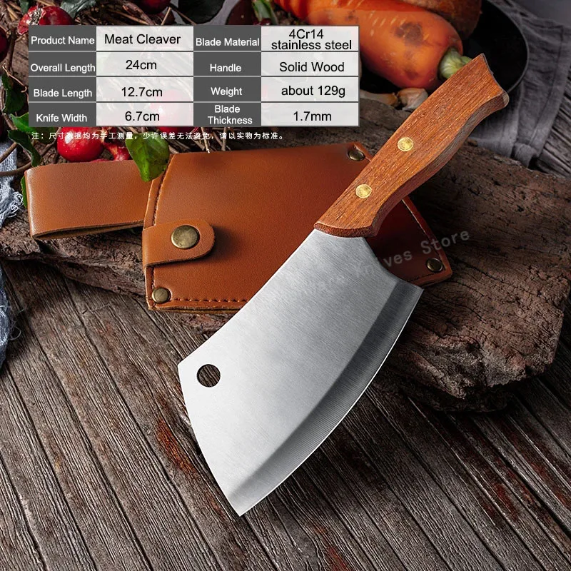 Stainless Steel Chopping Knife with Wooden Handle Butcher's Knife Meat Cleaver Bone Knife Kitchen Kitchen Knife Cooking Knife