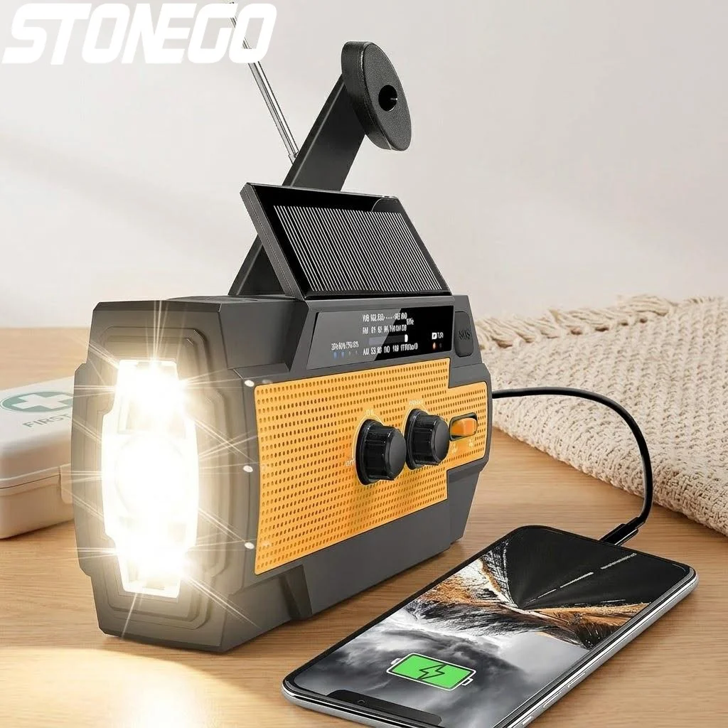 

Emergency Solar Hand Crank Radio 4000mAh Portable AM FM NOAA Weather Radio with Flashlight Phone Charger SOS Alarm