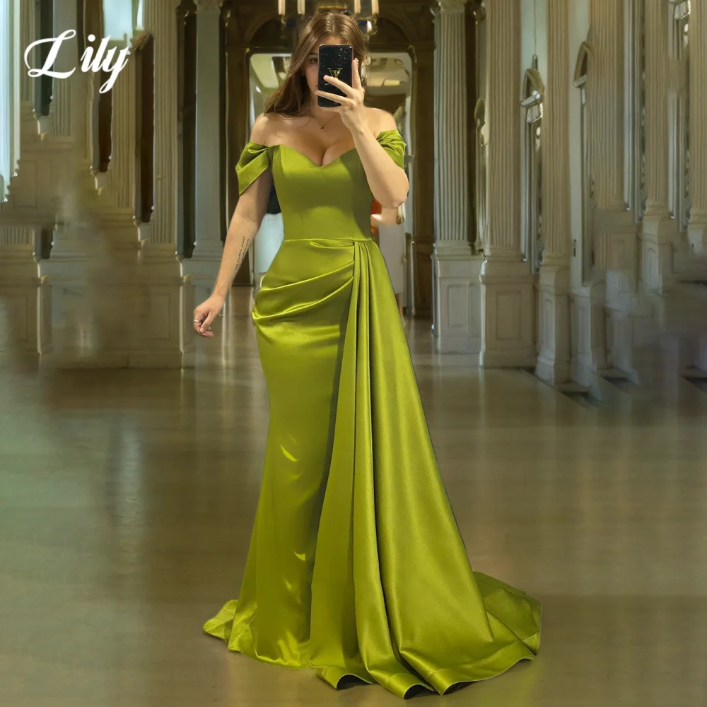 

Lily Green Elegant Prom Dress Sweetheart Off the Shoulder Prom Gown Satin Backless Mermaid Evening Dresses for Woman Customized