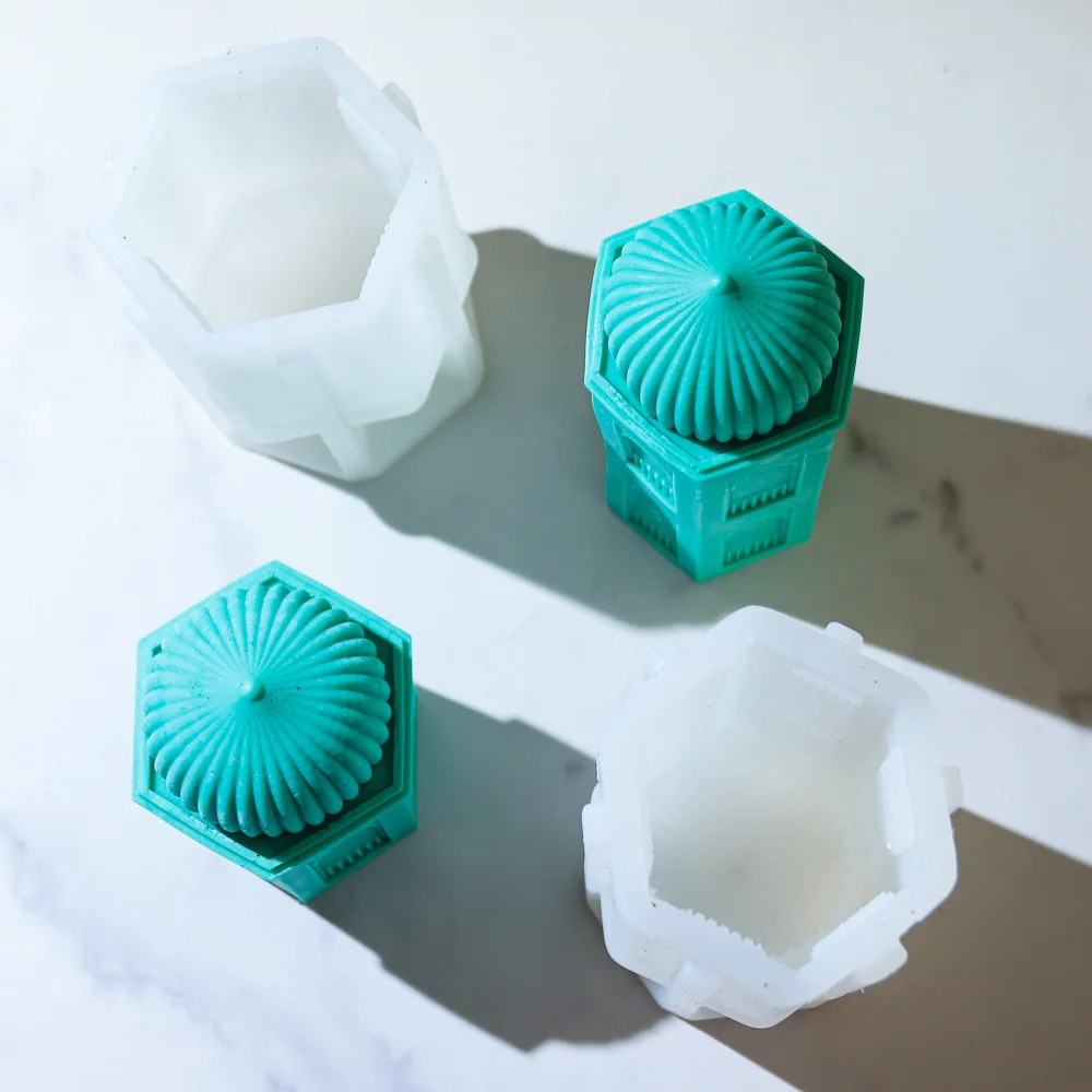 Geometric Castle Candle Mold DIY Arabic Architecture Style Silicone Mold Eid al Fitr Gypsum Resin Making Tool Religious Ornament