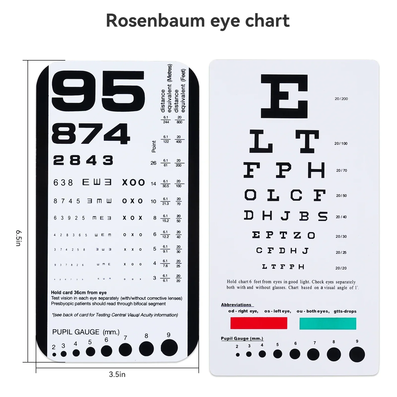 Ver In De Buurt Van Het Zicht Gestandaardiseerde Oogkaart Visuele Test Pocket Eye Chart, Snellen Pocket Eye Chart Rosenbaum Pocket