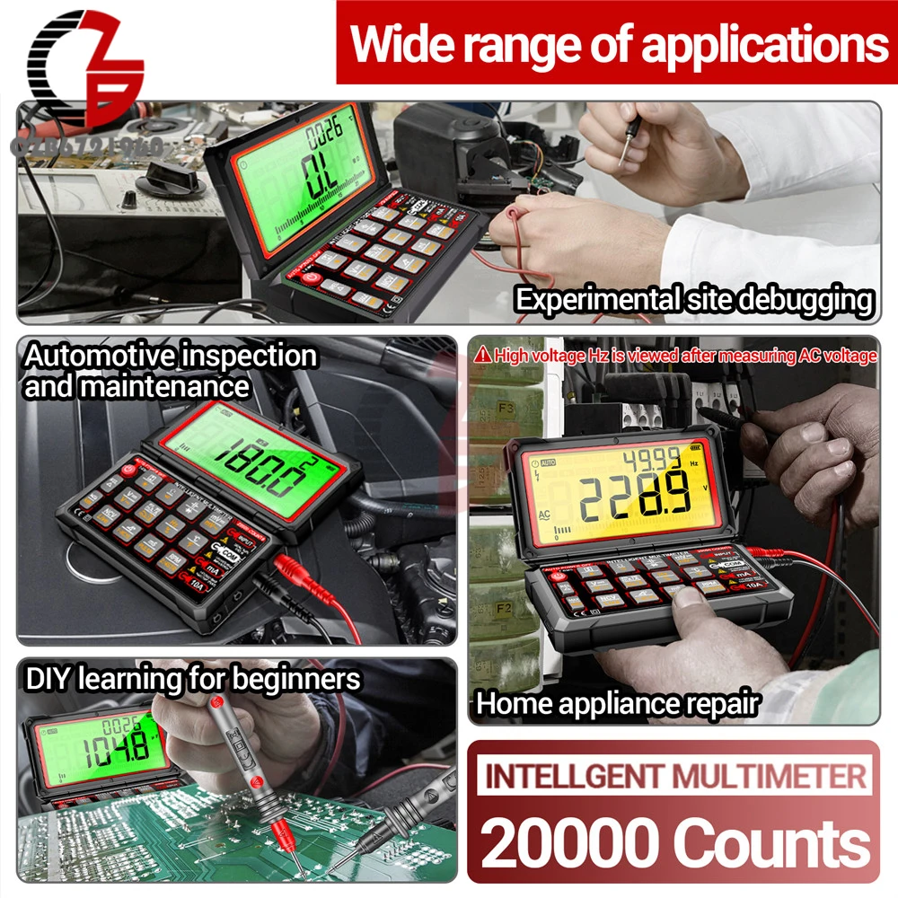 USB 자동 수리 멀티미터 20000 카운트 디지털 AC DC 전압 전류 NCV 유도 다이오드 커패시턴스 부저 테스터 도구