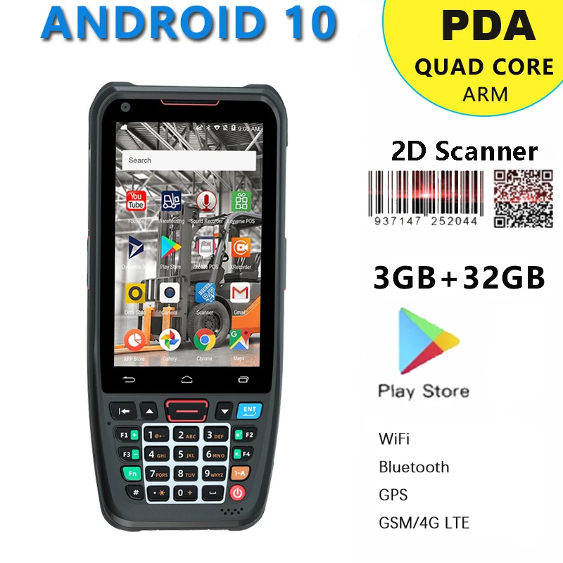 محطة تجميع بيانات PDA متينة محمولة باليد ، Android 10 ، OS ، 3G RAM ، 32G ROM ، 2D ، محطة للمطعم ، N40L