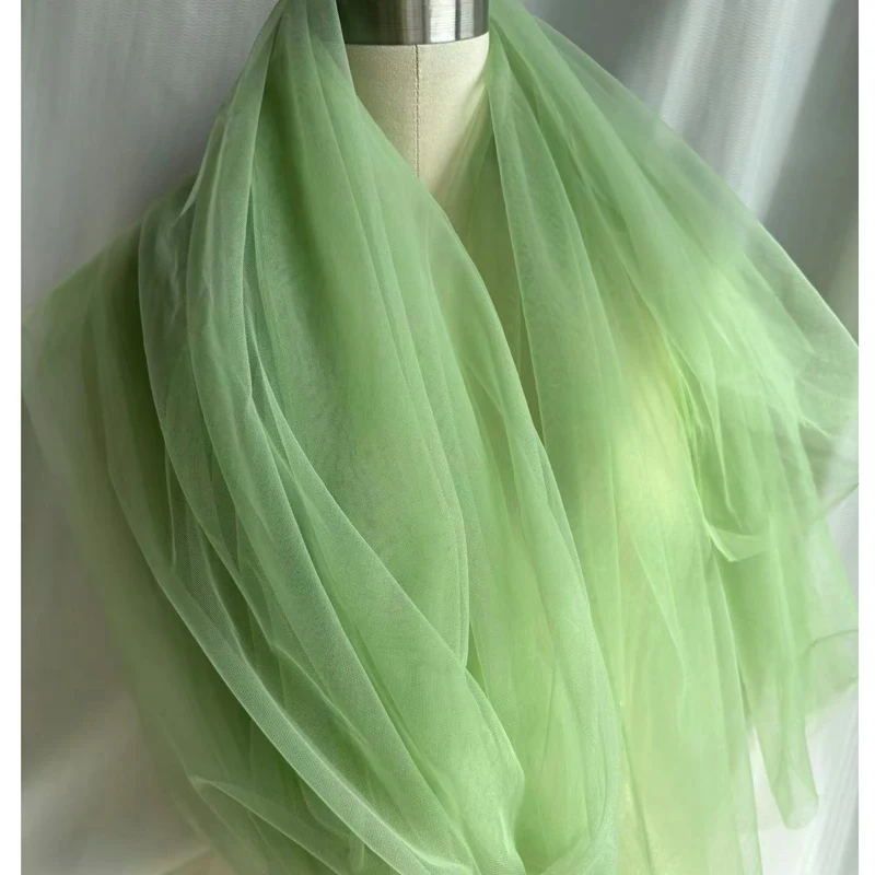 Avocado Green Soft Tulle Fabrics Wedding Celebration Curtain Clothing Yellow Mesh Layout Chair Back Yarn Encryption Soft Veil