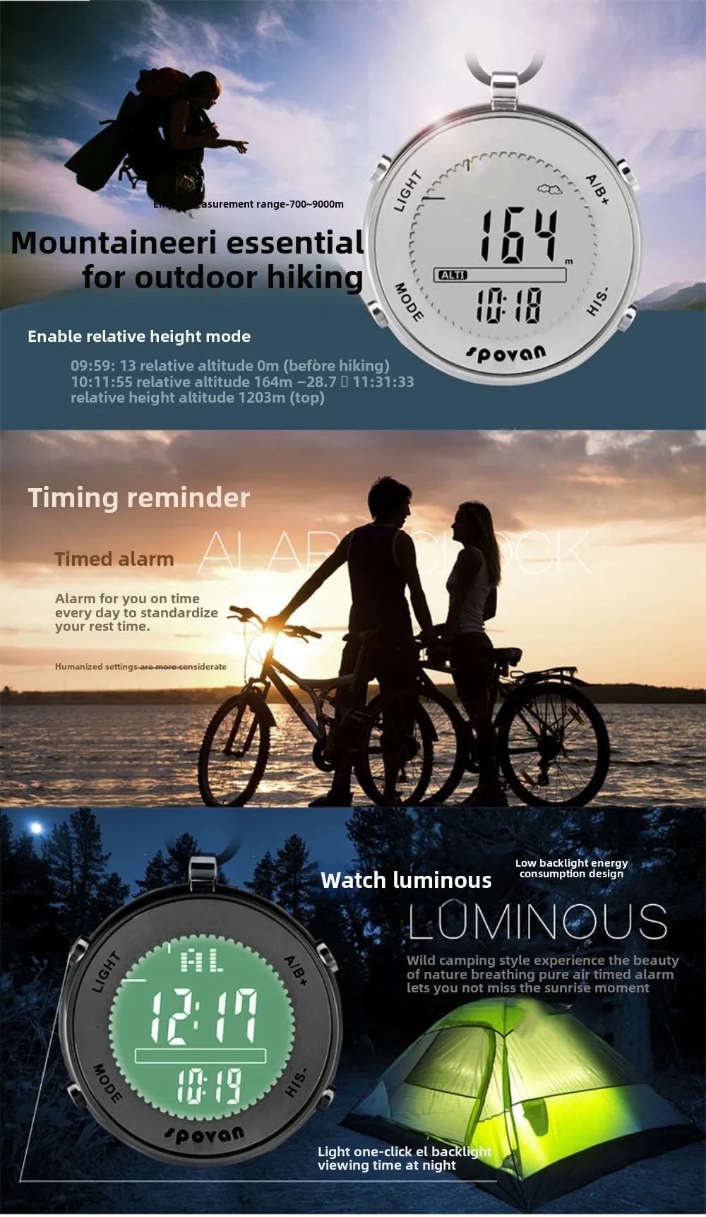 Spovan SPV600 Waterproof Digital Fishing Barometer Unisex Pocket Watch Suitable for Climbing Running and other Outdoor sports