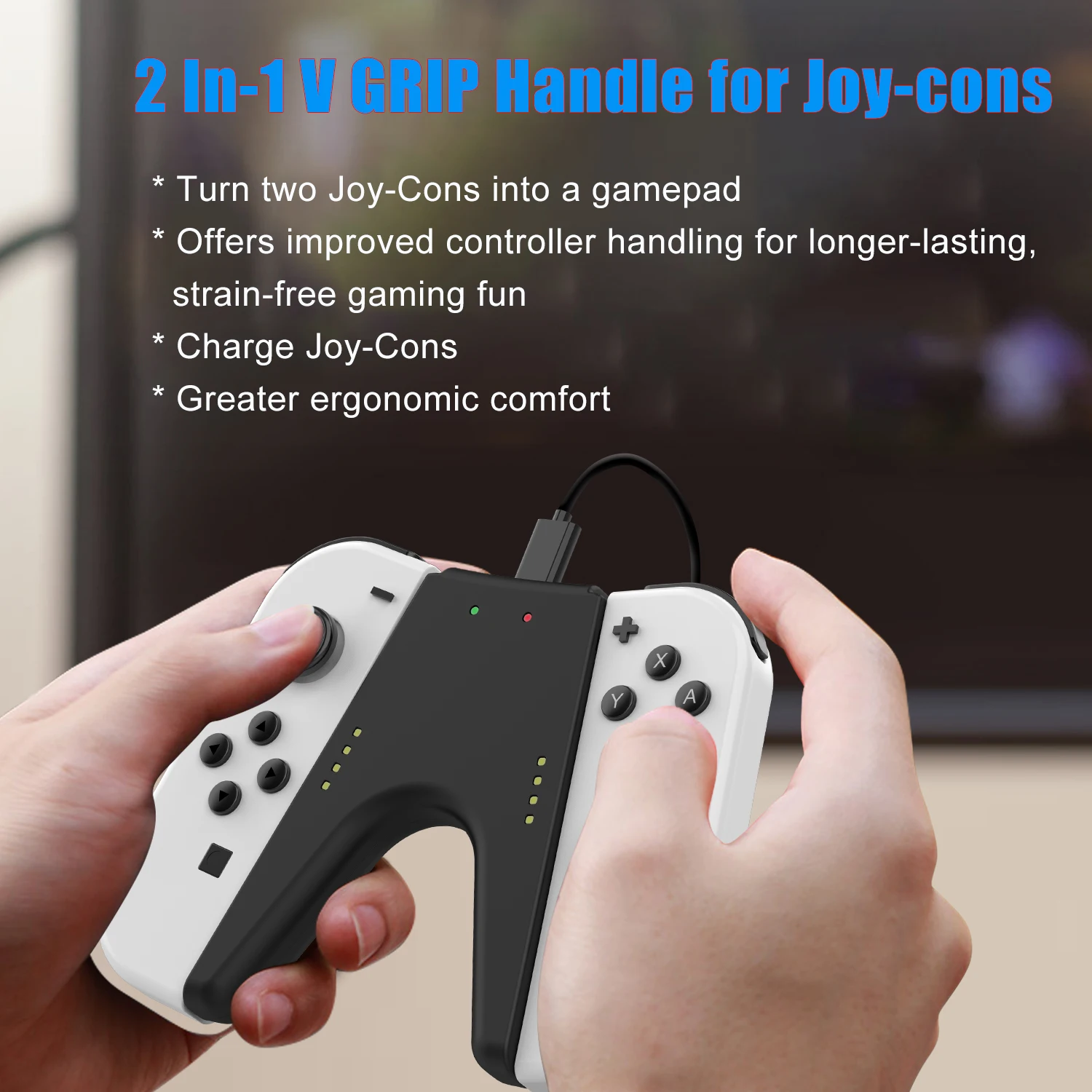 HIGOPLAY-V字型充電グリップ、2 in 1ハンドルグリップ、oledスイッチjoy-con