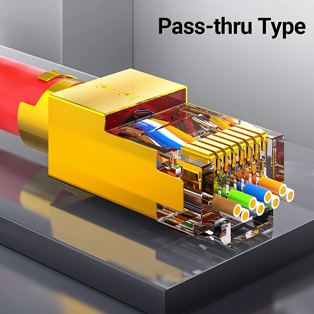 AMPCOM CAT7 Pass Through RJ45 Modular Plug Network Connectors STP 3/50μ Gold-Plated 8P8C Crimp End for Ethernet Cable