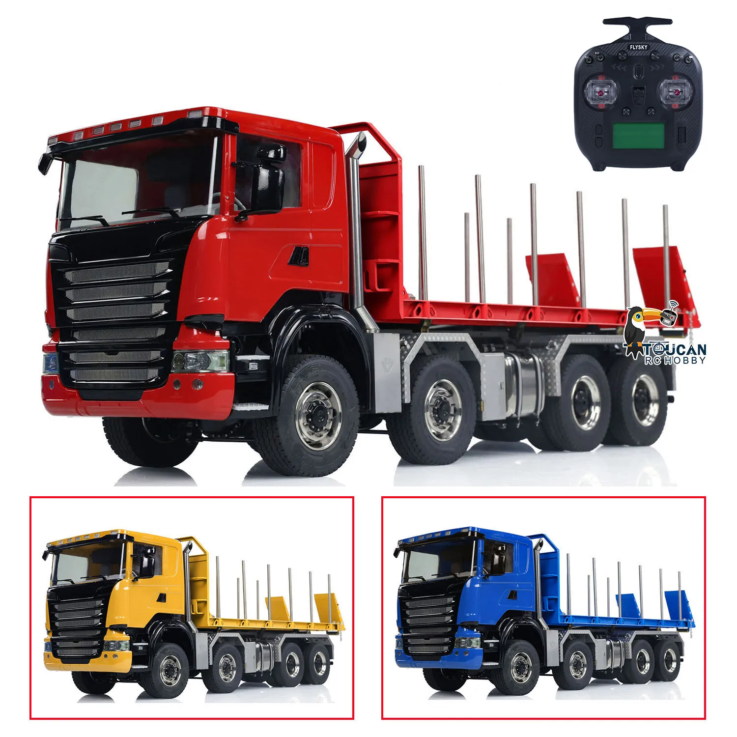

1/14 8x8 RC Hydraulic Flatbed Full Dump Car Roll Off Dumper Truck 3-speed Gearbox Sound Lights system Tipper Model for Adults