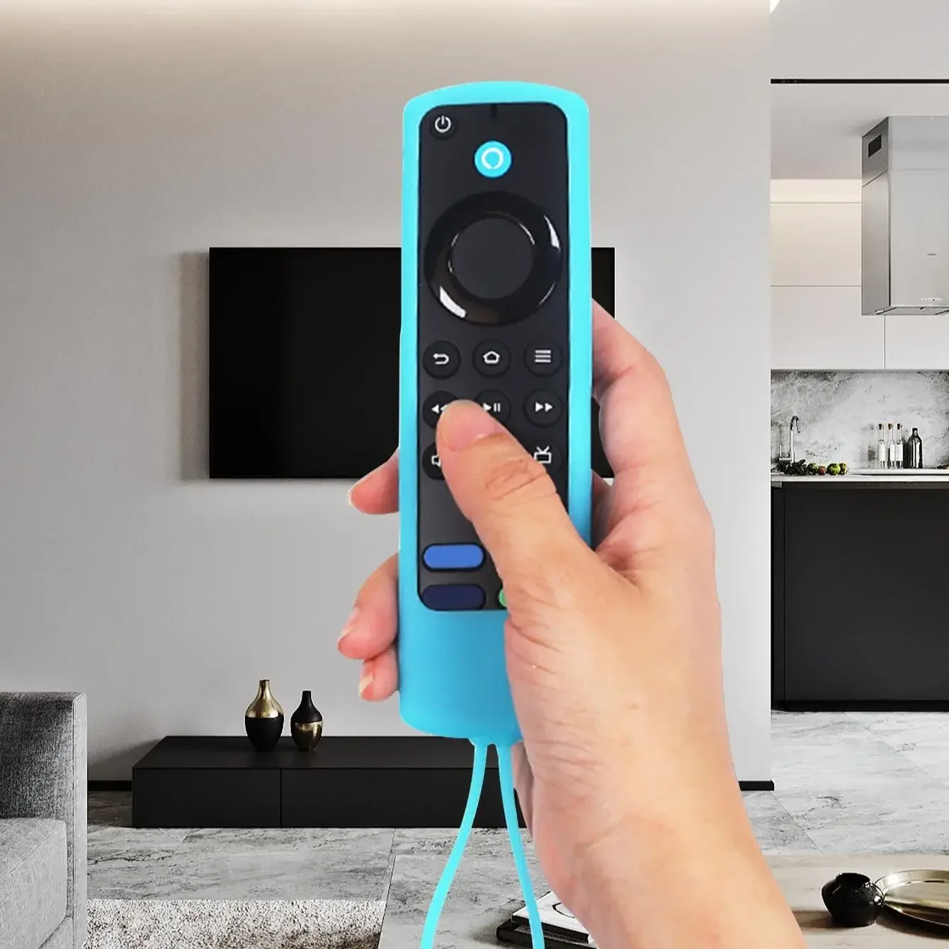 1pc-TV's night glow silicone remote control cover with a tether - protect your remote control!