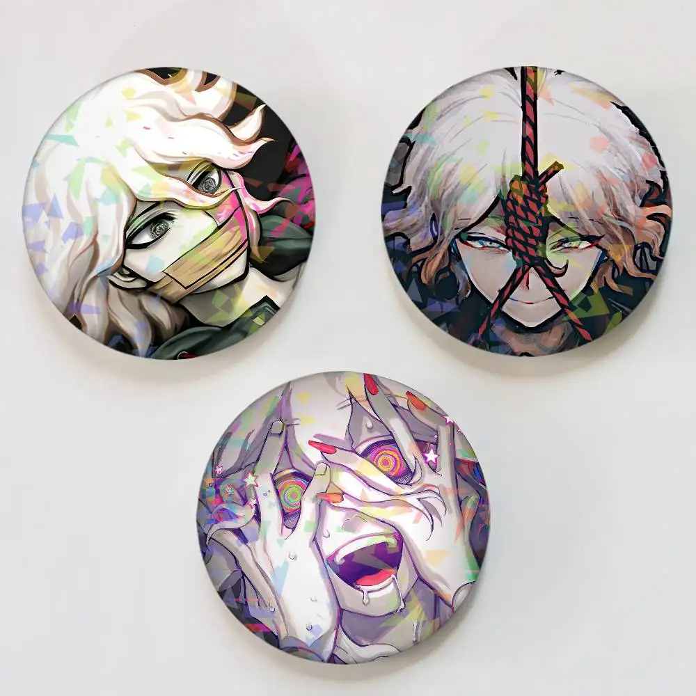 Game N-Nagito Komaeda Round Exquisite Laser Badge Brooches Creative Pins For Clothes Hat Backpack Gift Accessories