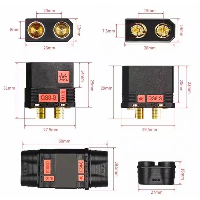 QS8-S Anti Ignition Plug Model Airplane Electric Motorcycle Battery Connector Copper Nose Crop Drone QS9L 6/8AWG Silicone Wire