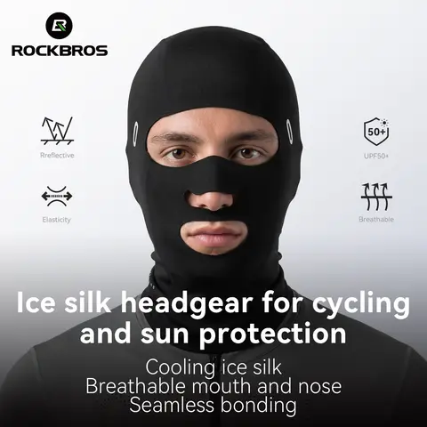 ROCKBROS Men Ice Silk Sun Protective Cycling Full Face Mask Summer Outdoor Windproof Bike Motorcycle Helmet Caps Hat Mask