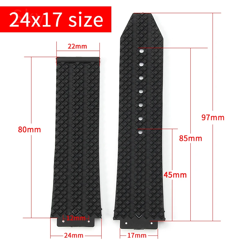 24x17mm 26x19mm Silicone Special Convex Interface Watchband For Hublot Yubo Classic Fusion Big Bang Sweet-Proof Watch Strap