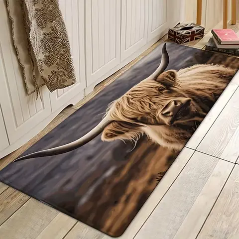 Highland Cow Pattern Floor Mat Non Slip Waterproof Washable Rug for Kitchen Living Room Laundry Room Entryway Home Decor
