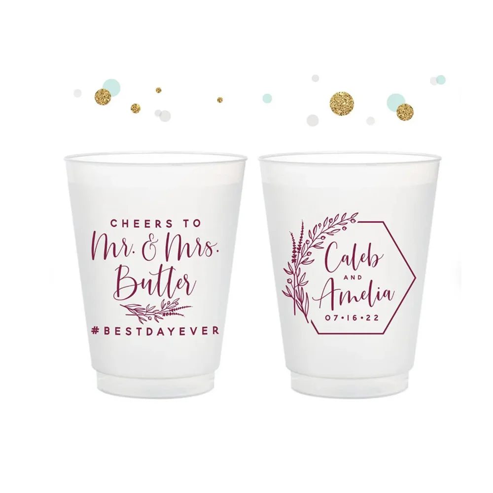 

Cheers to The Mr and Mrs - 12oz or 16oz Frosted Unbreakable Plastic Cup - Custom - Bridal Wedding Favor, Wedding Cup, Party