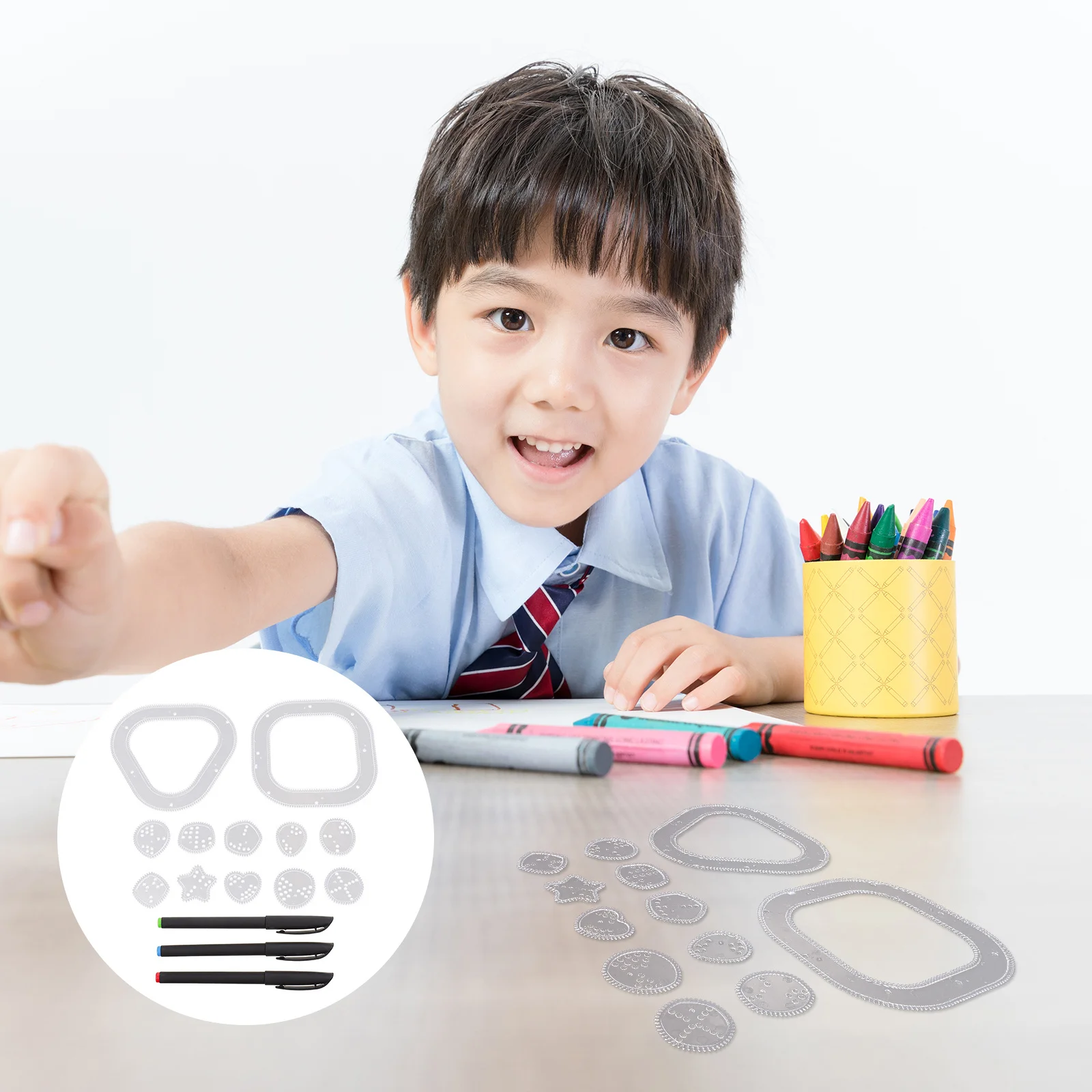 مجموعة واحدة من مسطرة رسم Wanhua مجموعة استنسل مجوف قوالب طلاء تعليمية إبداعية لقالب الرسم الفني