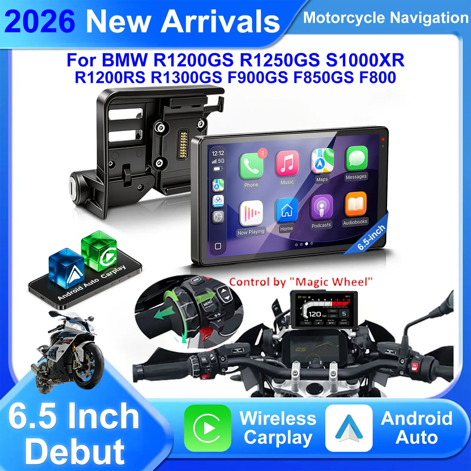 

6,5-дюймовый мотоциклетный GPS-навигатор с CarPlay и Android Auto для BMW R1200GS R1250GS, портативный, для приборной панели мотоцикла
