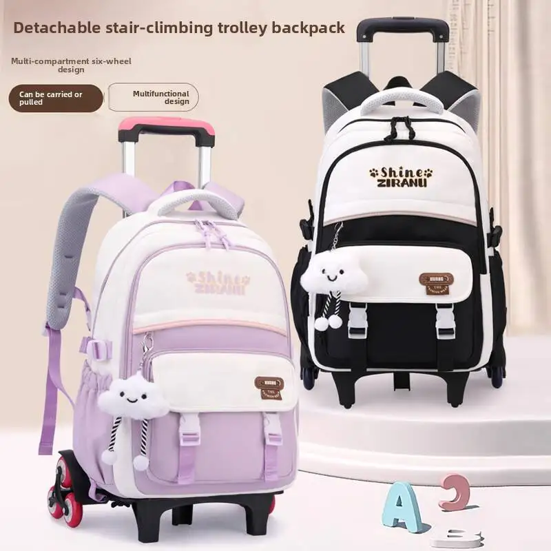Children School Rolling Backpacks School Bags For Girls Trolley Bag With Wheels Waterproof School Bag Student Wheeled Backpack