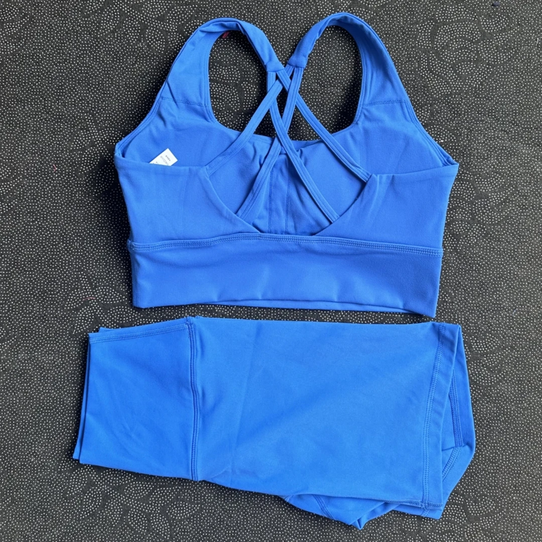 Solid Color Women Gym Yoga Set High Impact Force Cross Back Strap Bra High Waist Sport Yoga Short Legging 2pc Sportwear Workout