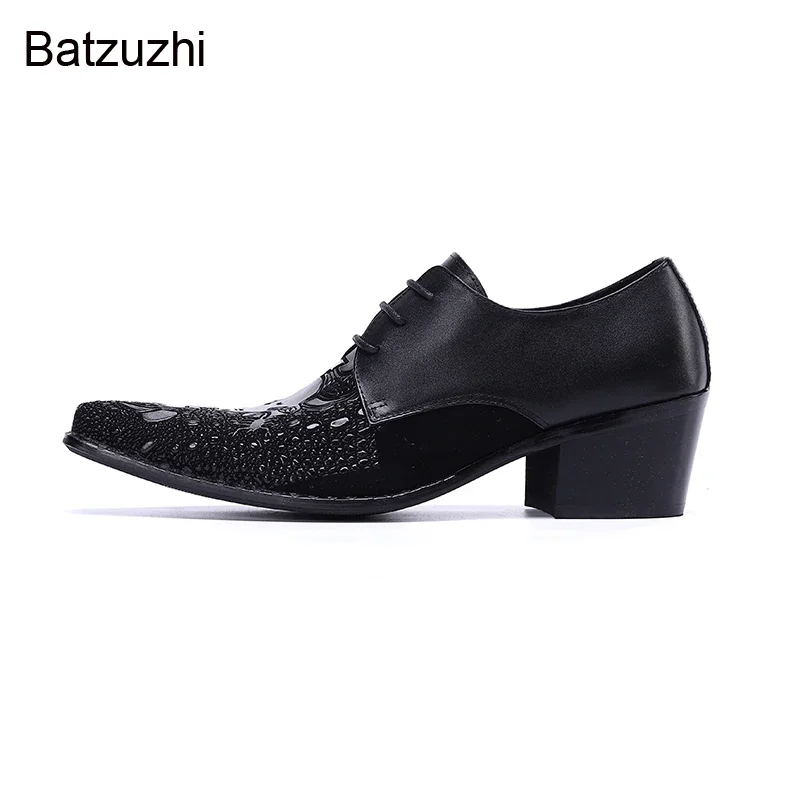 Batzuzhi scarpe eleganti in pelle da uomo in pelle di lusso Vintage scarpe a punta in metallo nero scarpe da lavoro in pelle uomo matrimonio, EU38-46