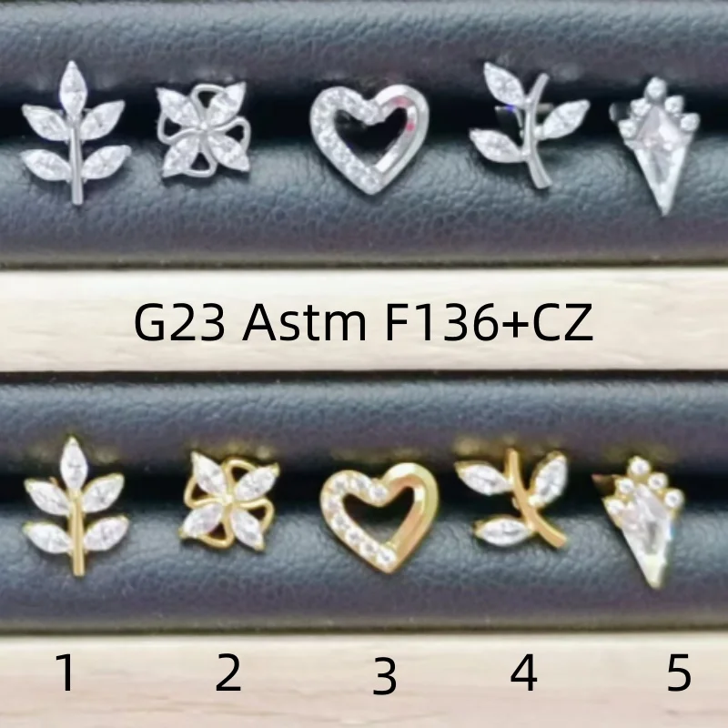 10pcs G23 Titanium Astm F136 Heart CZ Internal Thread Lip Labret Bar Ear Helix Tragus Rook Barbell Stud Body Piercing Jewelry