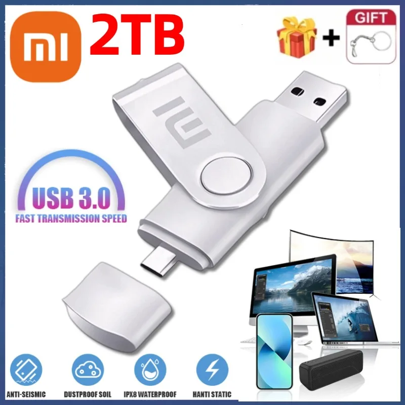 XIAOMI Pendrive USB3.0 2TB 1TB High-Speed Flash Drives Metal Disk Portable Hard Drive File Transfer Waterproof U Disk For Laptop