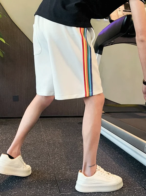 

White Casual Summer Shorts Men's Thin Ice Silk Five-Point Belted Sports Mid-Length Straight Leg Youthful Vitality Fashionable