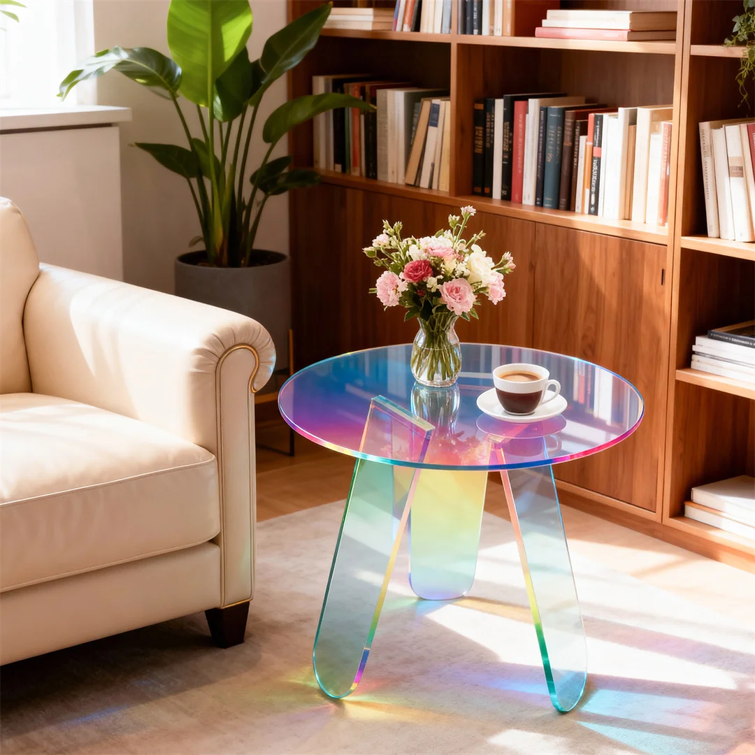 LUVODI Clear Acrylic Coffee Table for Living Room,Iridescent Accent Side Table for Lounger Room, Homes and Offices Decor