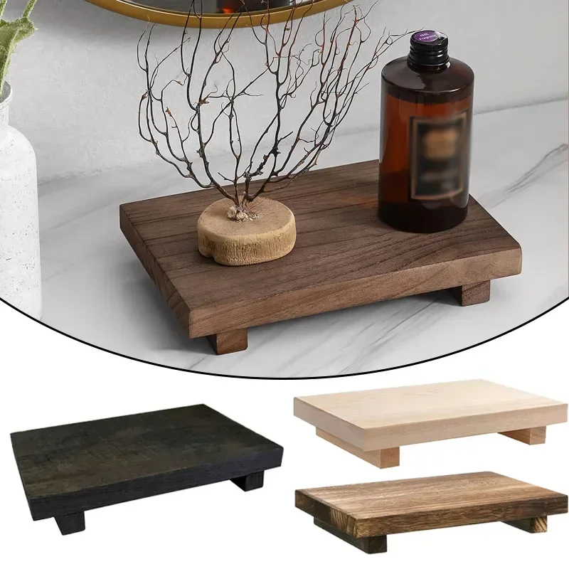 

Wood Tray Pedestal Stand Bathroom Decor Wooden Vanity Hands Soap Scented Candle Storage Holder Tray Kitchen Seasoning Holder
