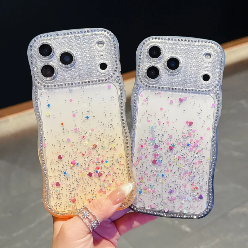 

Wave Drop Glue Love Sparkling Powder Suitable for Apple 17 Pro Max Instant Star Diamond Phone Case iPhone 16 15 Lens Film