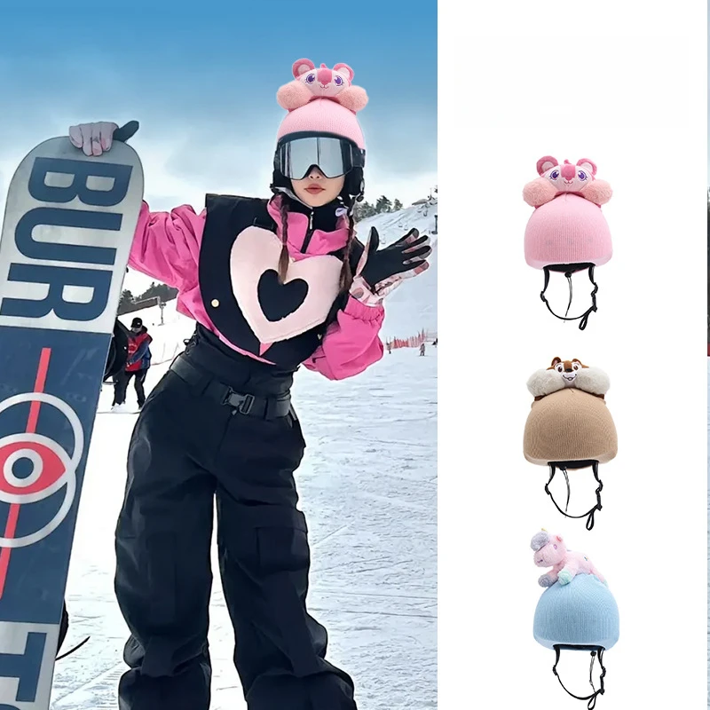 スキーヘルメットキャップ漫画帽子暖かいスノーボードスキーハット冬のアウトドアスポーツ帽子