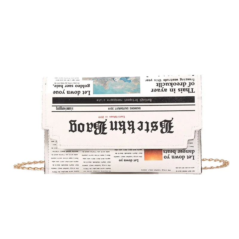 Trend Envelope Bag Women 2020 New Personality Inkjet Newspaper Clutch Bag Wild Shoulder Messenger Bag Chain Evening Bag 2024