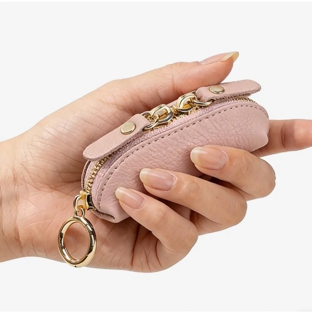 New Solid Color Coin Purse PU Leather Double-Headed Zipper Small Change Pouch with Hanging Buckle Portable Mini Storage Bag